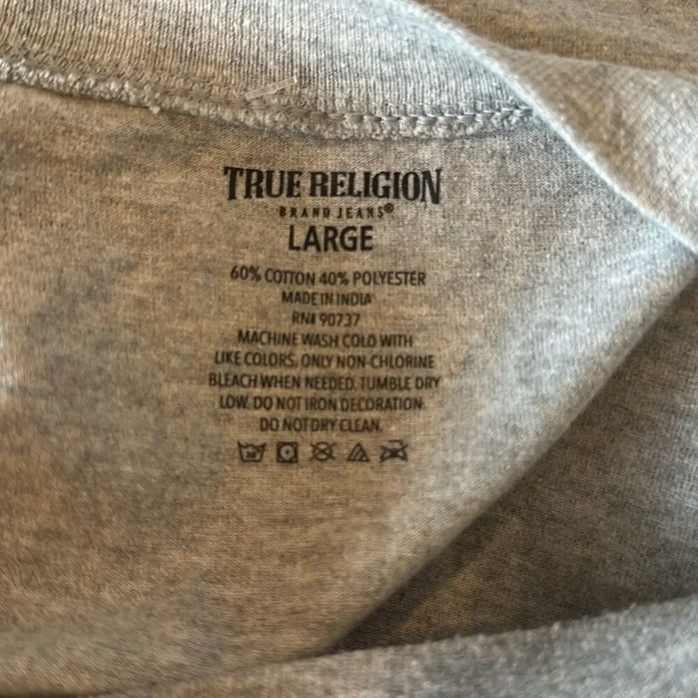 True Religion Mens Gray V neck T-shirt‎ size L Large Short Sleeve SS